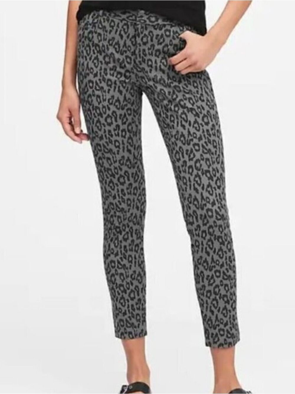 Banana Republic Black Gray Leopard Print Modern Sloan Skinny Ankle Pants Size 4
